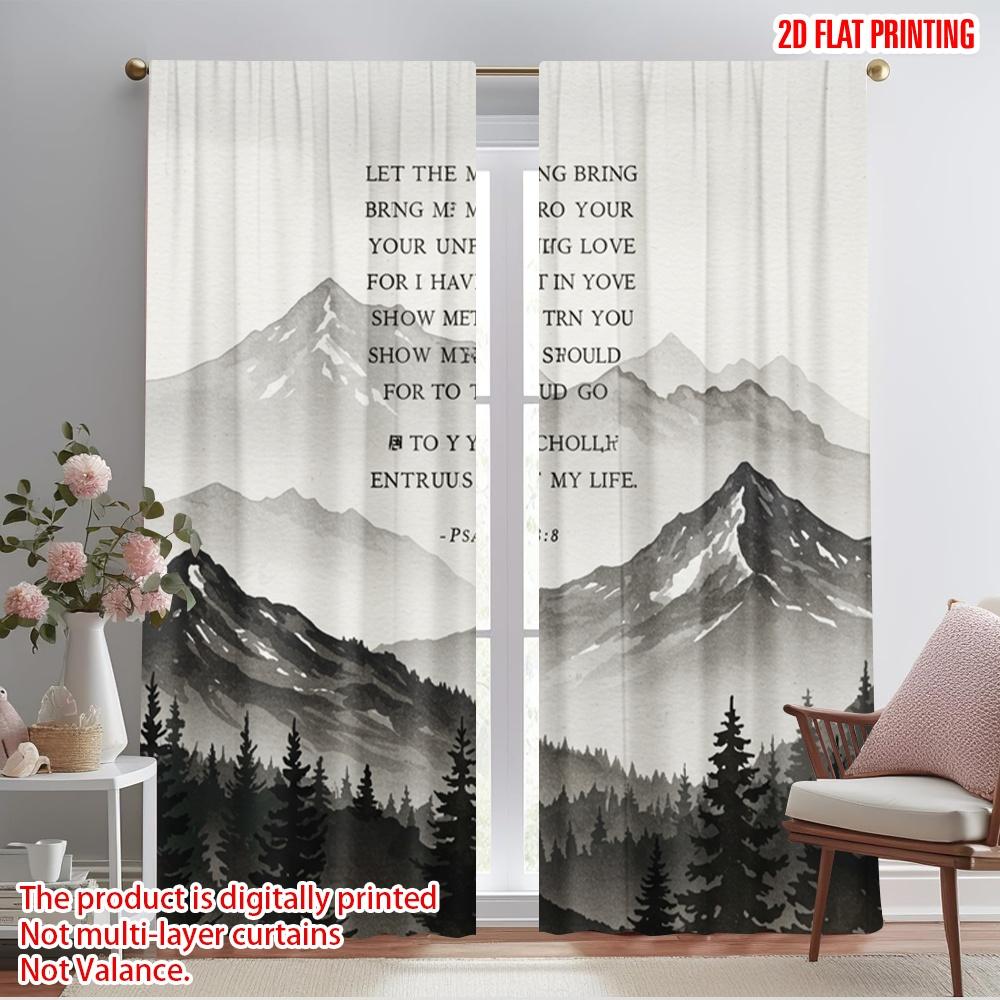 2pcs 2D Flat Printing Party Curtain Mountain Landscape Love Trust Polyester Without Electricity Festive Curtains for Home &