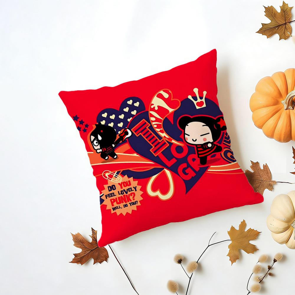Kawaii PPucca Anime Cushion Cover Iceland Washable Linen Soft for Daily Sofa Bed Home Room Decor