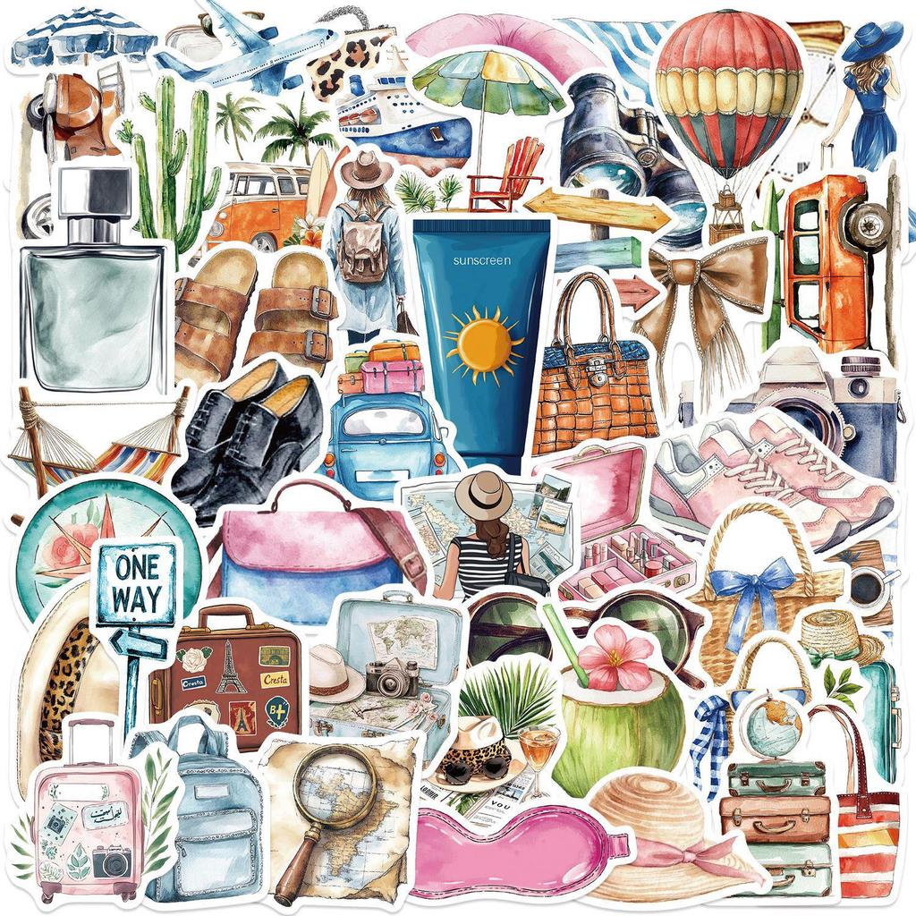 50 Hand-Painted Travel Stickers: Perfect for Journals, Phones, Laptops, Suitcases, and Notebooks