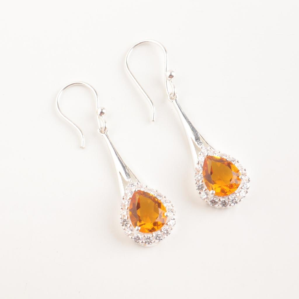 Natural Citrine Gemstone 925 Sterling Silver Zircon Partywear Earrings 1.86" CZE-7-5
