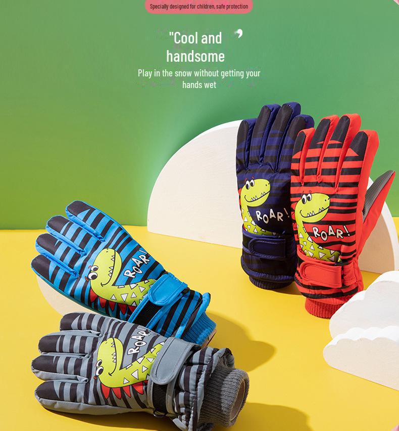 Kids' Winter Touch Screen Ski Gloves - Non-Slip, Windproof, Warm, Five-Finger Design with Velvet Lining