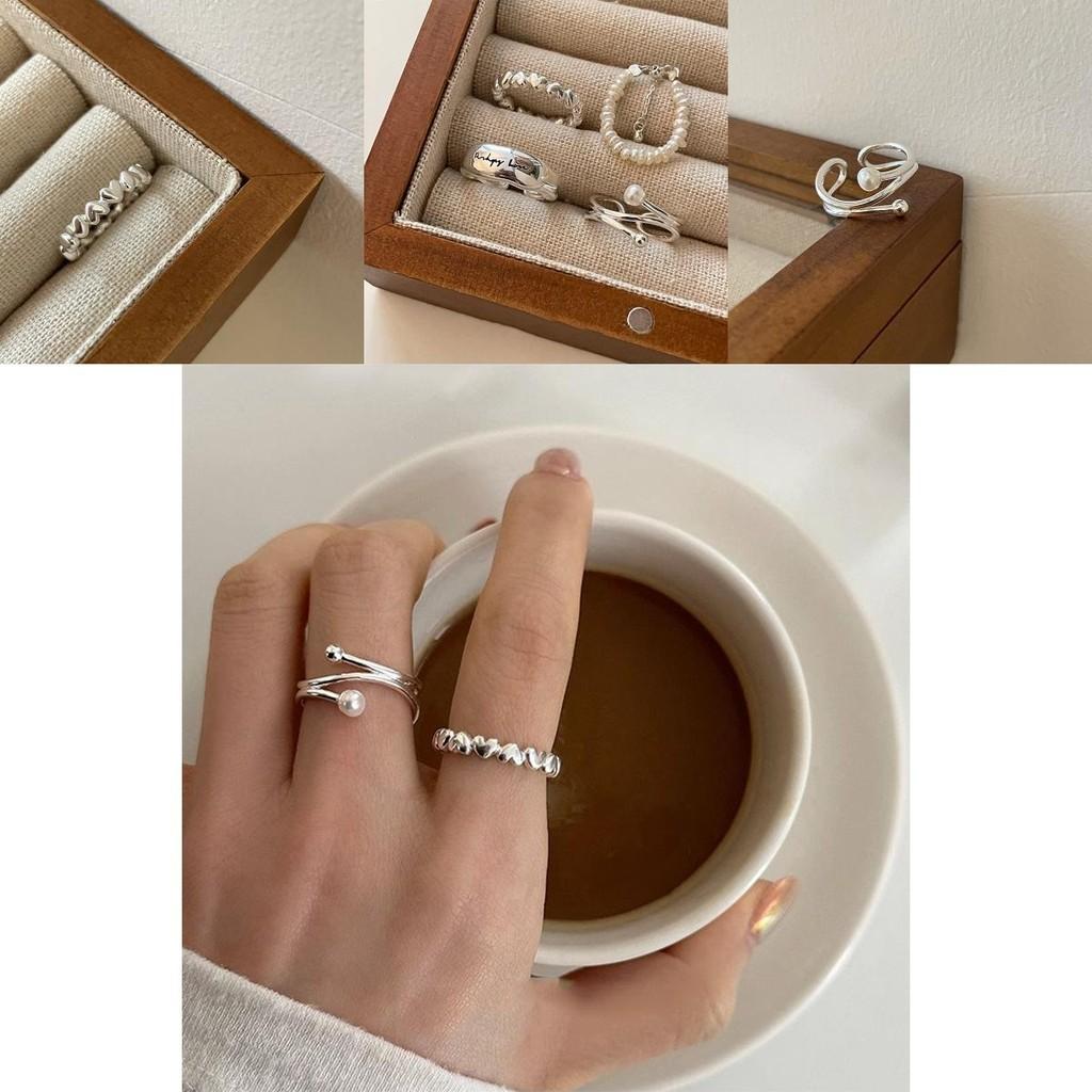 Stylish Minimalist Pearl Ring For Women Adjustable Copper Unique Geometric Design