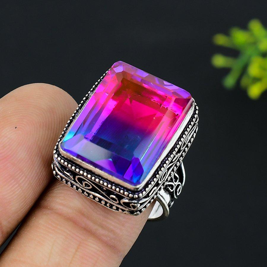 Bi-Color Tourmaline Gemstone 925 Sterling Silver Gift Jewelry Ring Size 9