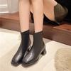 Fashion 2024 Autumn New Women's Back Zipper Square Toe Ankle Boots Fashion Women's High Heel Solid Color Fashion Boots