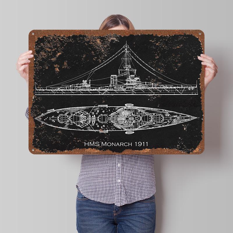 HMS Monarch 1911 Печатный плакат Индивидуальное настенное искусство Ретро Винтажные металлические жестяные таблички для дома Игровой комнаты Декор дома