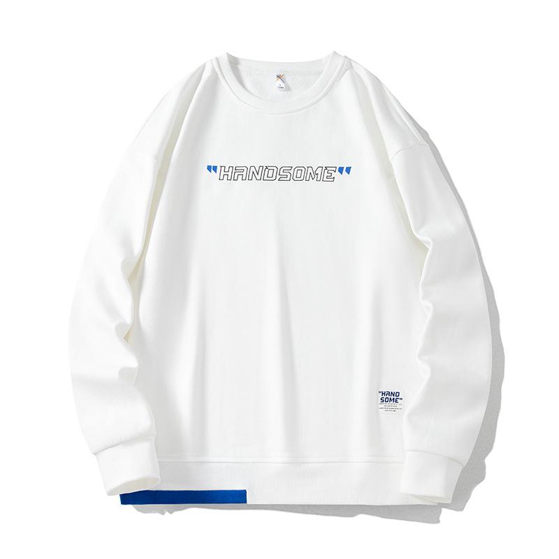 Men's Spring and Autumn Long Sleeve Round Neck Pullover Letter Printed Long Sleeve Breathable Standing Collar Long Sleeve