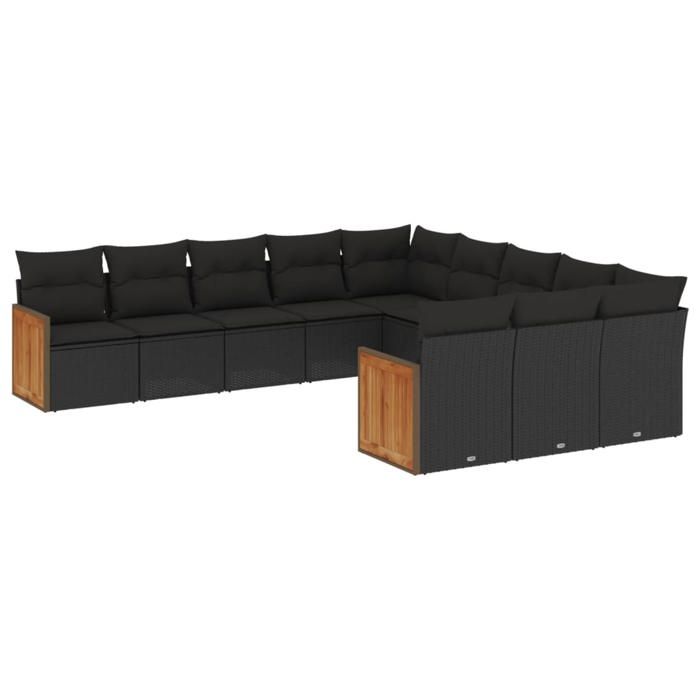 VidaXL Salon de Jardin avec Coussins 11 pcs, Canapés de Patio, Ensemble de Meubles, Mobilier de Terrasse Extérieur, Noir 3260508