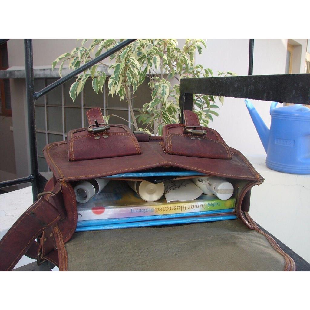 Classic Genuine Brown Handmade Goat Leather Women Crossbody Sling Tote Satchel