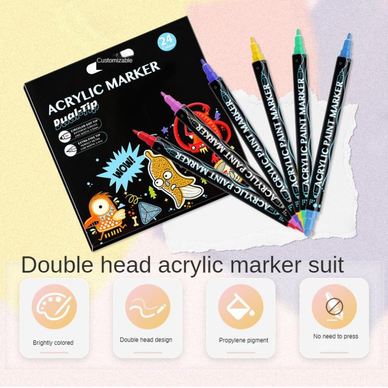 Acrylic Marker Pen12/24/26/48/ 60 Color Double Head Impermeable Paper Water-based Stackable Acrylic Pen Pigment Soft Head Brush