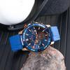 BUREI Men's Analog Chronograph Quartz Watch with Blue Urethane Strap, Waterproof, Date Display, Gift