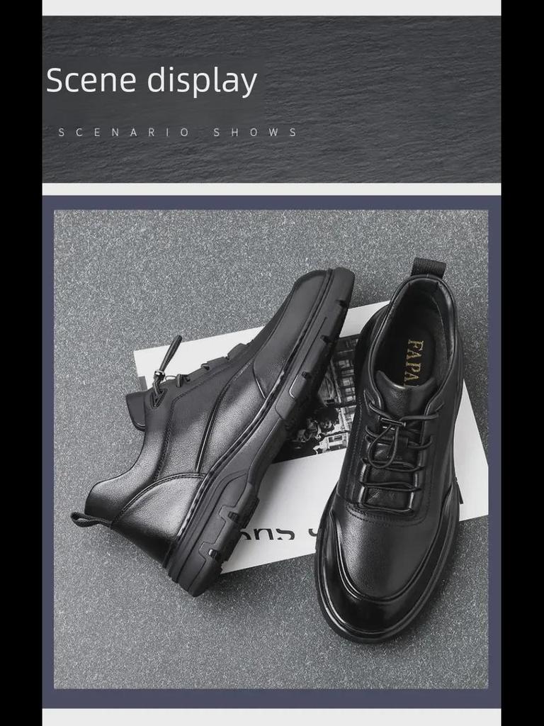 Мужские кроссовки из натуральной кожи: Модные повседневные и деловые туфли в британском стиле с круглым носком.