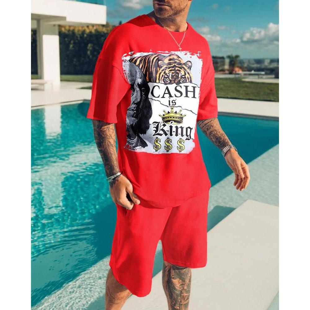 2023 Новый мужской комплект одежды, летний наряд, футболка с 3D-принтом, шорты, 2 предмета, свободный спортивный костюм, повседневный спортивный костюм Love Eagle