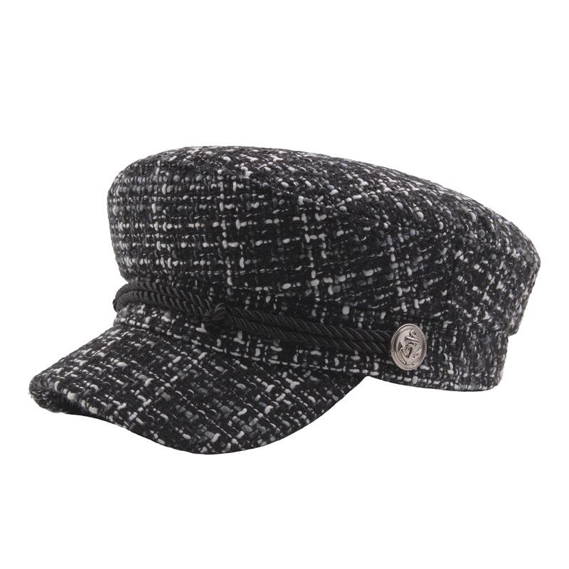 2018 Новая цветная сетчатая вязаная шляпа с плоским верхом, декоративная модная шляпа с пуговицами и веревкой, японская темно-синяя шляпа, студенческая шляпа