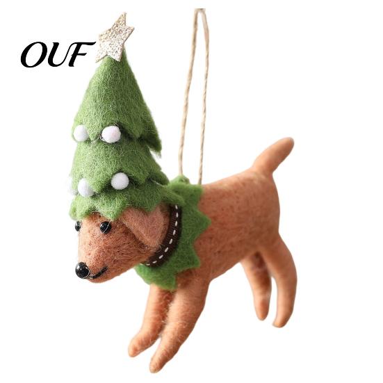 Handmade Holiday Animal Figurines Felt Mouse Christmas Ornament, Wool Mice Hanging Decoration, Cute Needle Ornament Felted Doll Pendant for Xmas Tree,