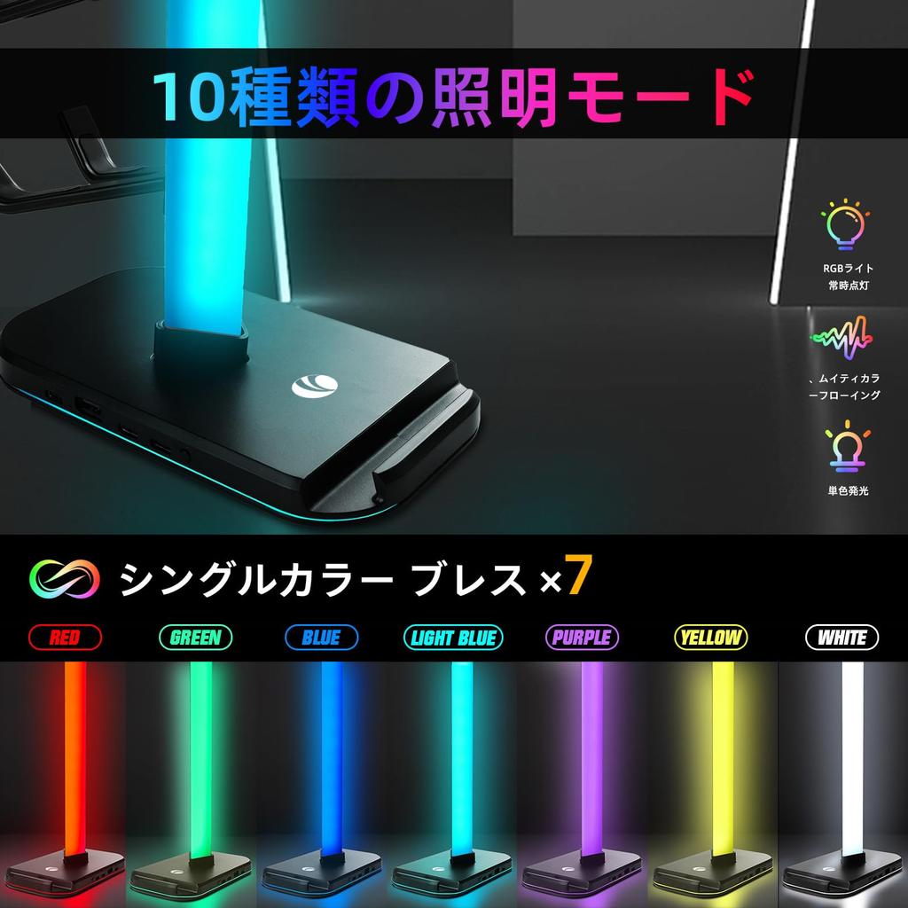 VCOM Игровая подставка для наушников-контроллера с RGB 10 Держателей для гарнитур и 4 Включает USB и Зарядку Настольное Многофункциональное Хранилище Устойчивое Легкое Черное