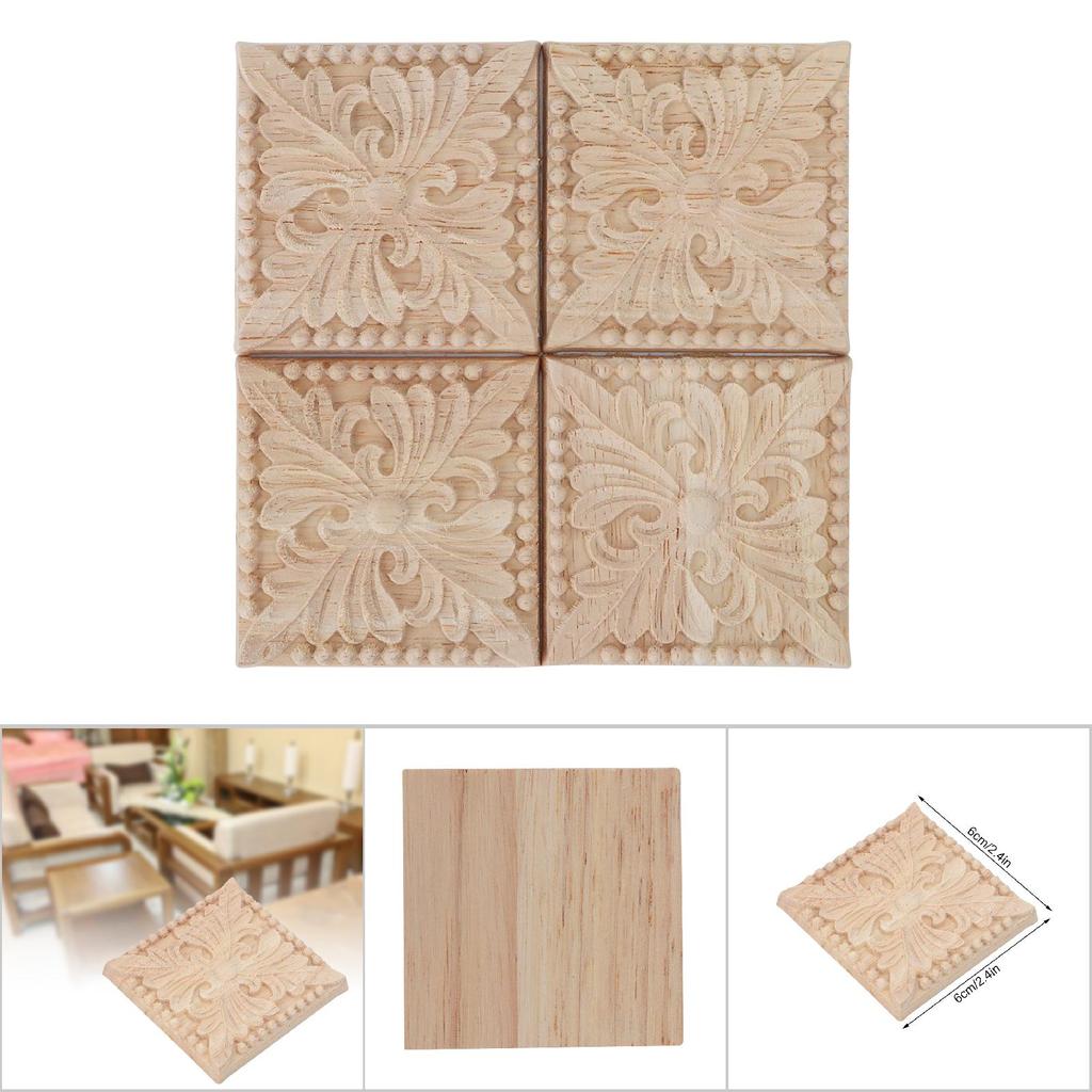 4шт резьба клетчатая аппликация неокрашенная наклейка для украшения мебели (В)