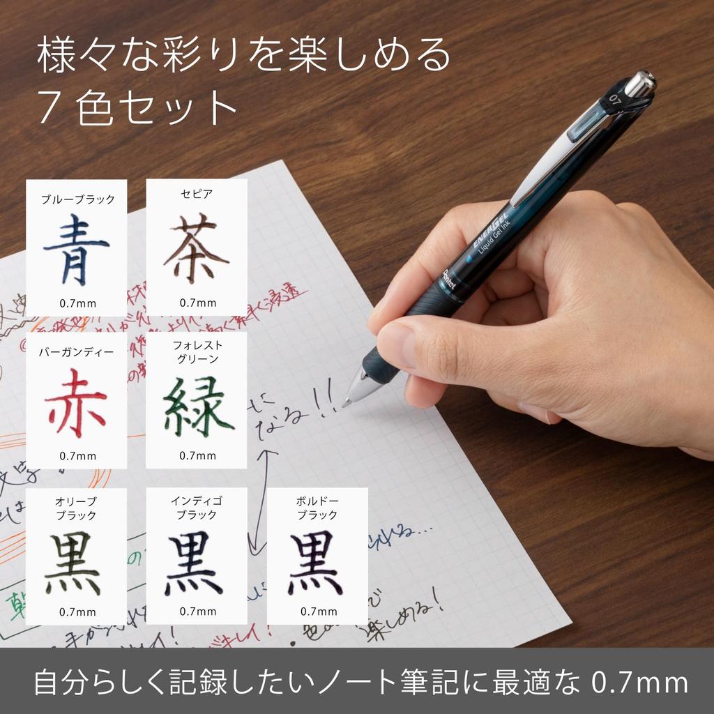 Ручка шариковая гелевая Pentel Energel Limited Silver 7, 7 цветов лимитированной серии, нажимной механизм, издание, 0,7 мм, корпус, BL77-L7,