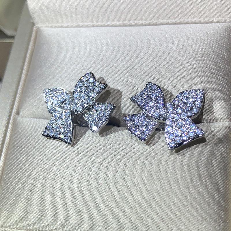 2021 High Quality Bow Full Diamond Stud Earrings For Ladies Fashion Party Wedding Engagement Jewelry Gift