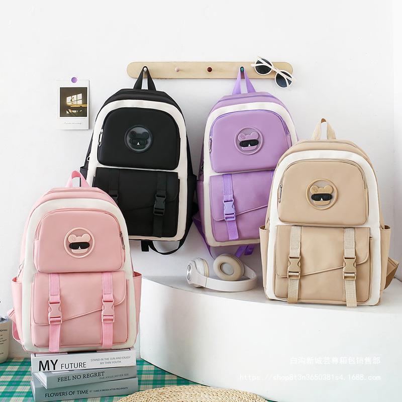 Four-Pieces Backpack Set Student Schoolbag Color Block Women's Large Capacity Backpack Campus Backpack