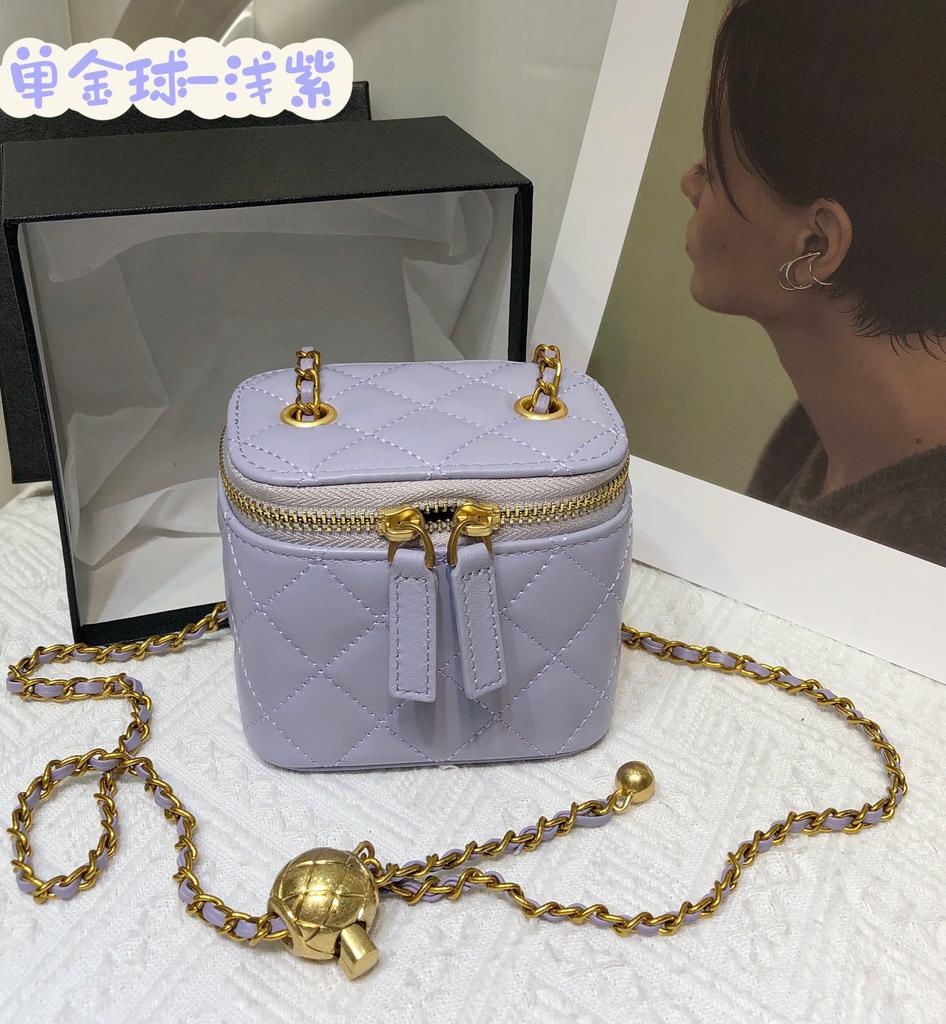 Rhombus chain bag 2024 new sheepskin box bag genuine leather women's bag mini lipstick bag shoulder messenger bag