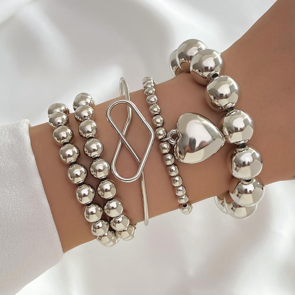 Модные подвески Браслет Love Charms Роскошные украшения для вечеринок Серебро Роскошный браслет из серебряных бусин Персиковое сердце Круглый браслет из бисера Набор из 5 белых K