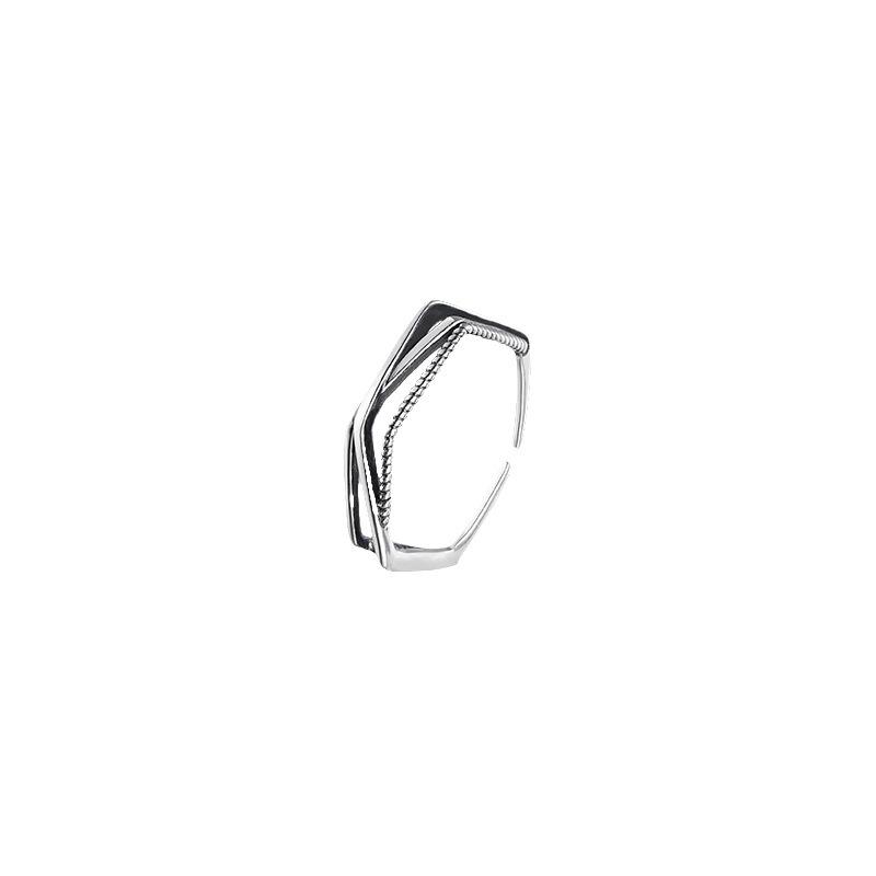 Open Thread Wavy Twist Line Ring Trendy Simple Retro Hollow Geometric Rhombus Ring Women