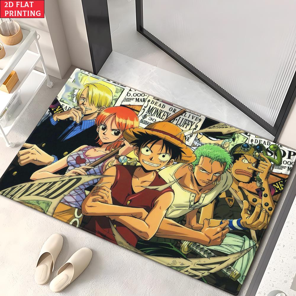 Anime Pirate Crew Treasure Doormat, Cartoon Character Non-slip Floor Mat, Decorative Entrance Rug for Home Living Room Bedroom