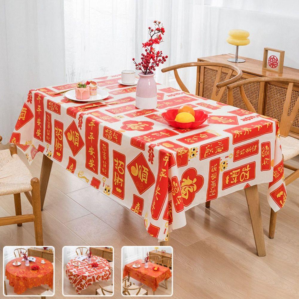 Thickened Chinese New Year Table Cloth PEVA Red Festive Table Cloth  New Year Party Supplies
