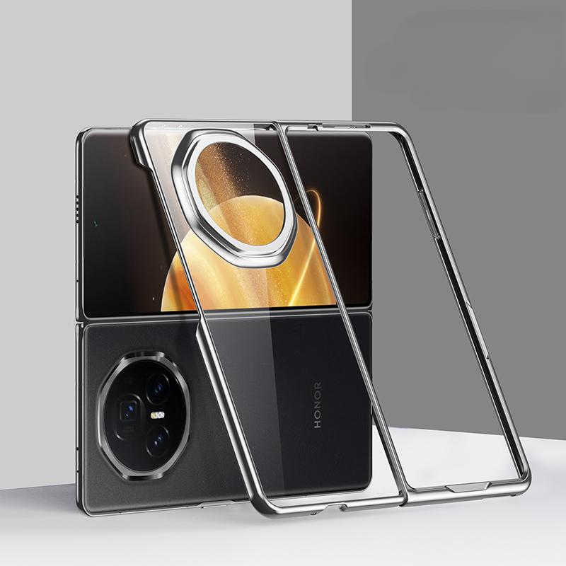 Luxury Business Plating Transparent Folding Case for Honor Magic V3 Straight Frame Ultra Thin Clear Soft Skin-friendly Feel Shockproof Protect Cover