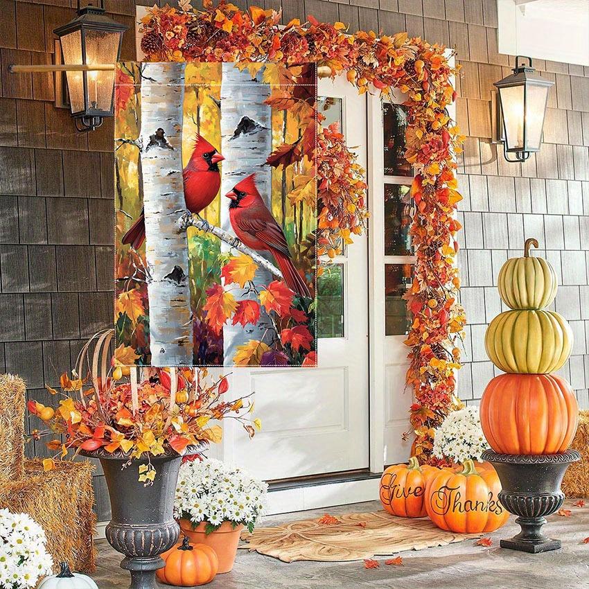 Autumn Welcome Garden Flag - Double-Sided, Red Cardinal & Tree Trunk Design with Maple Leaves, Perfect for Yard & Door Decor, Durable Polyester, No Po