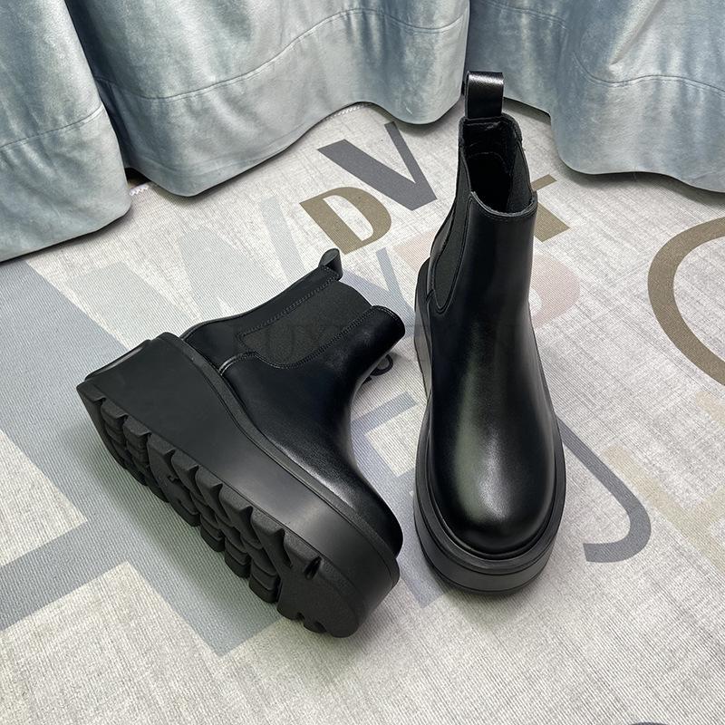 Осенне-зимние ботинки челси женские на платформе коричневые черные бежевые белые ботильоны женские меховые короткие массивные панк-готические туфли