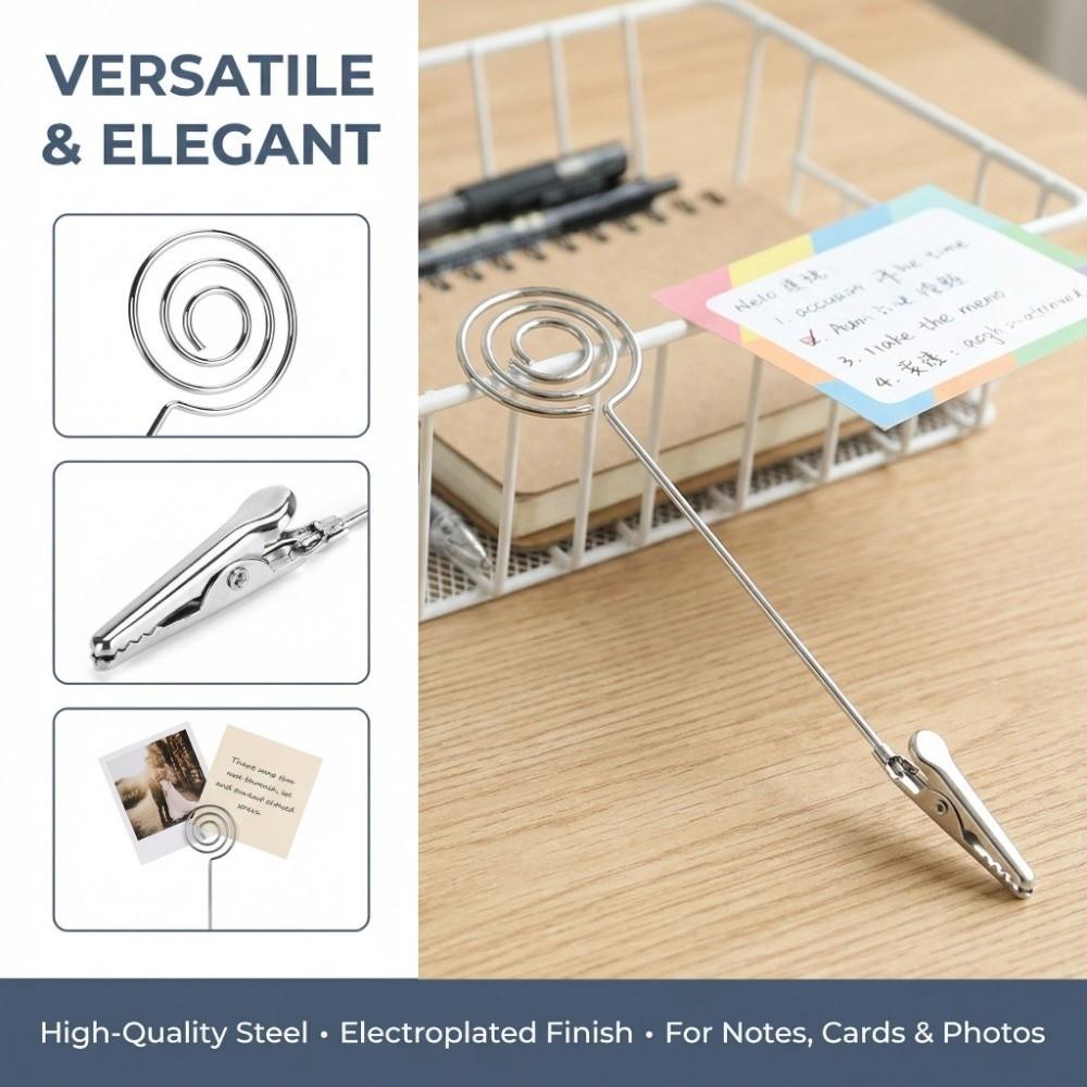 10PCS Round Table Note Clips 15*3cm Metal Table Cards Clip Table Cards Holder Message Display