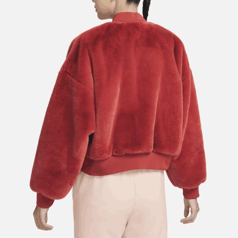 Nike Однотонная повседневная куртка из искусственного меха с воротником-стойкой, женские куртки красного цвета FB8693-832