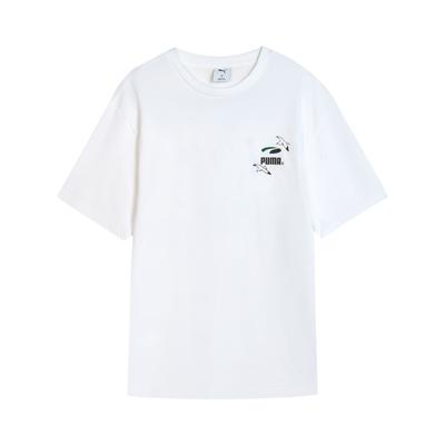 Puma Ss25 Ss Gf Футболка с принтом Paro Fashion, пуловер с круглым вырезом, футболка с коротким рукавом, унисекс, топы, белый 631253-02