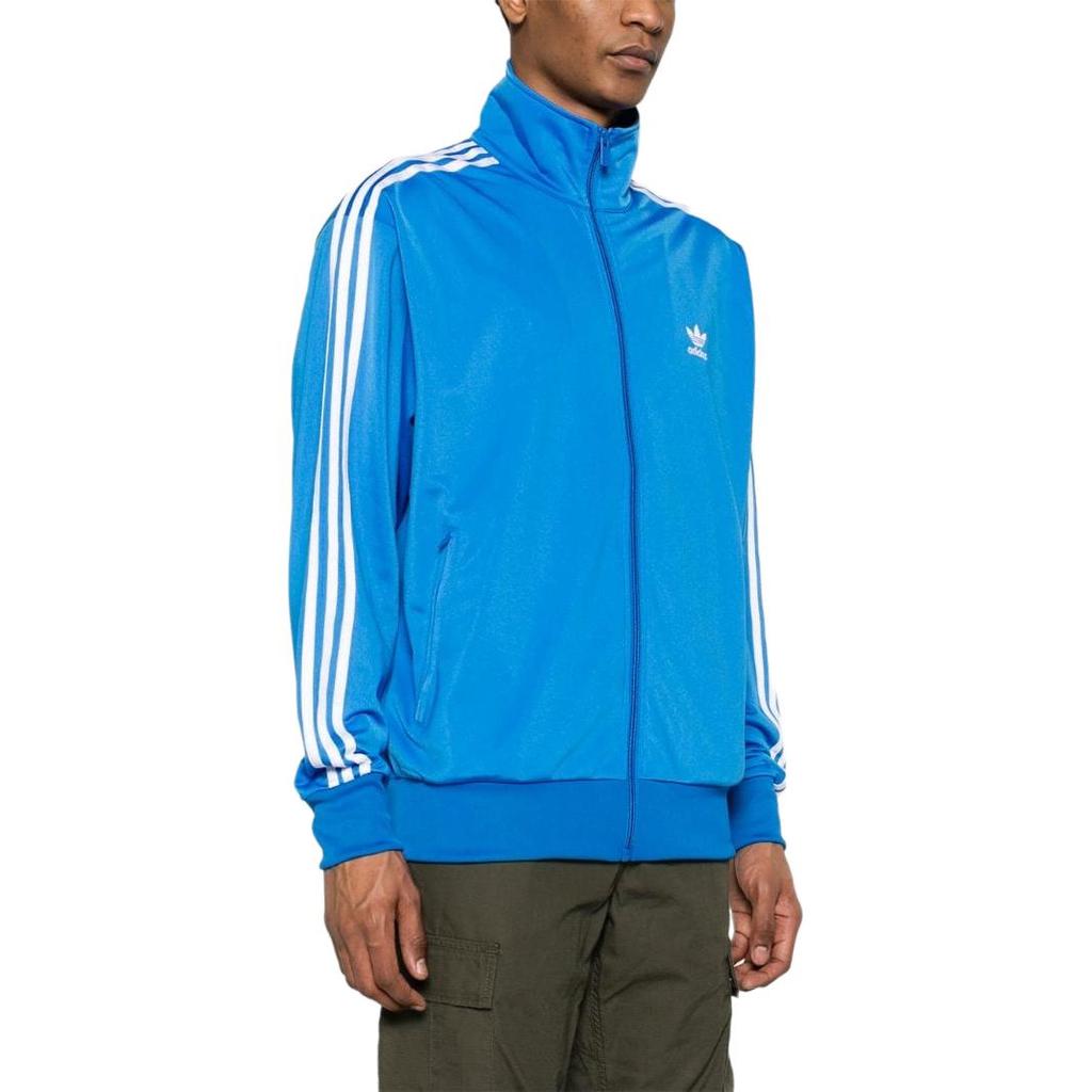 Adidas Оригинальная однотонная полосатая куртка с длинным рукавом на молнии и воротником-стойкой, мужские куртки синего цвета IJ7059