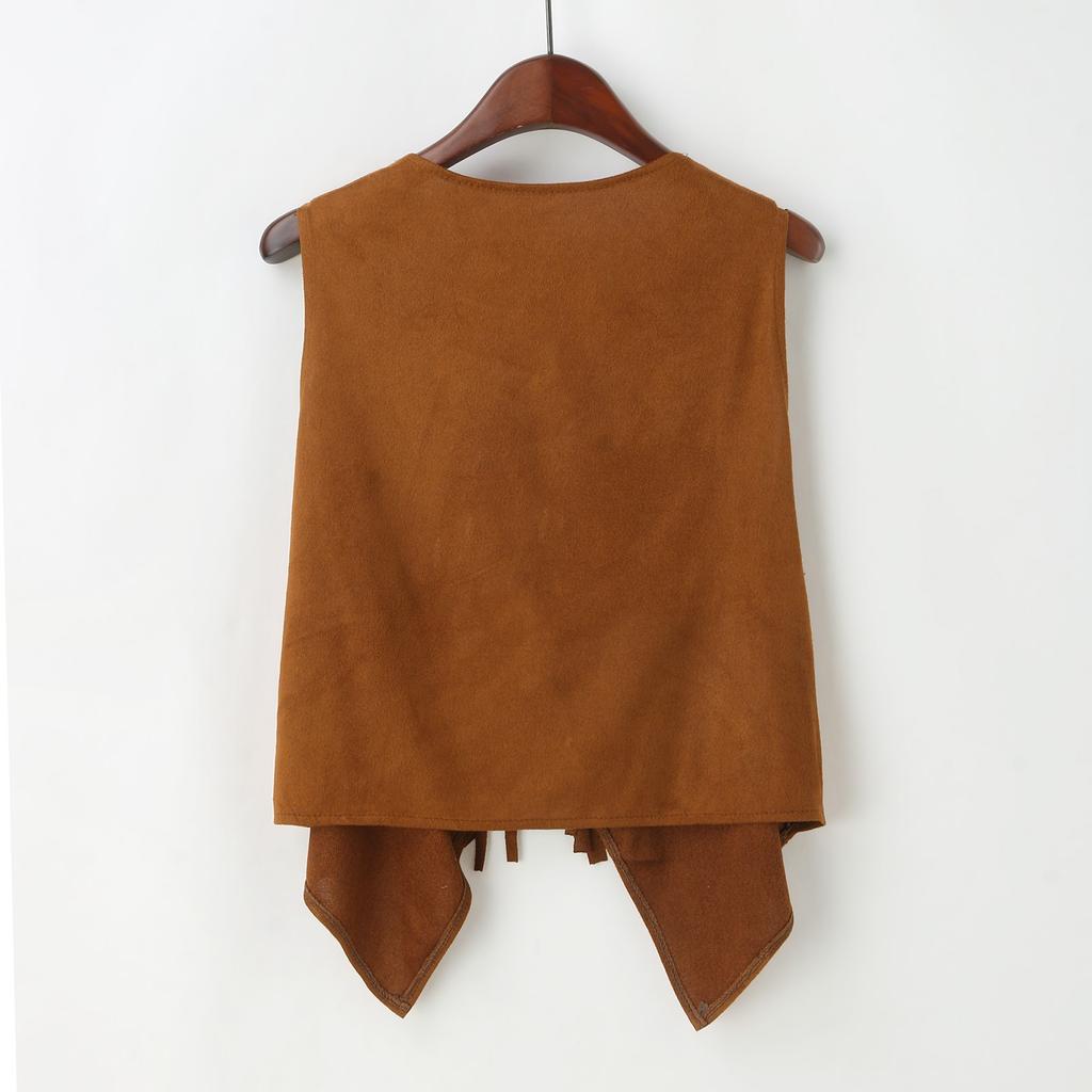 Spring and Summer Retro Cowboy Tassel Vest Women Open Front Vintage Vest Top Sleeveless Female Clothes Solid Jacket Punk Style Coat