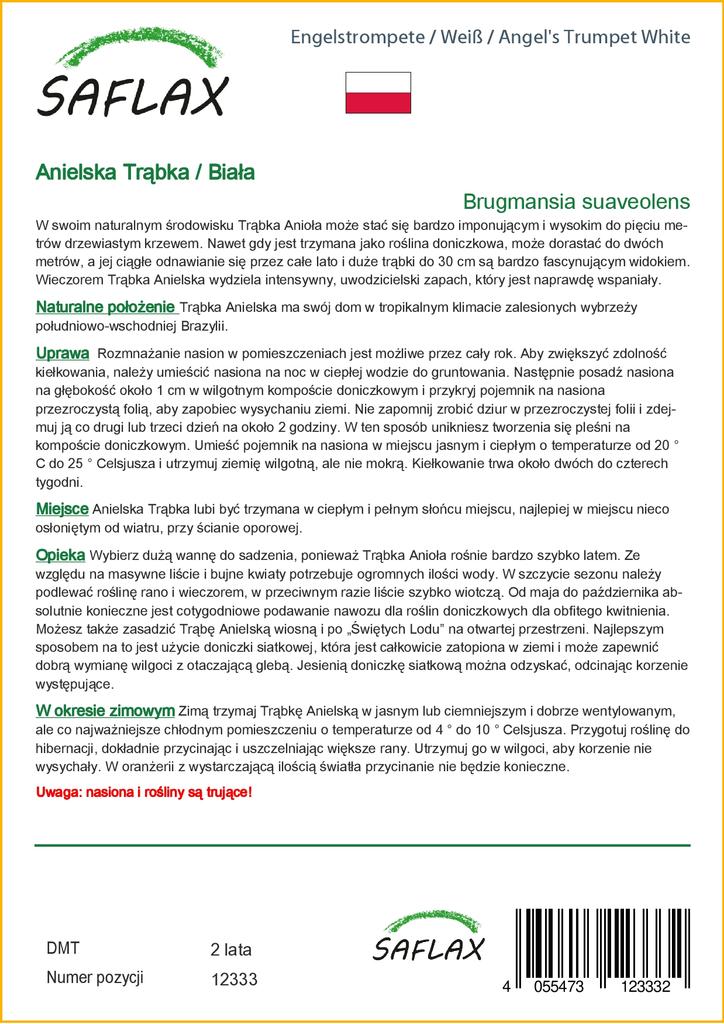SAFLAX Angel's Trumpet White - 10 семян - Brugmansia suaveolens