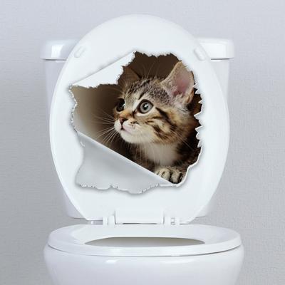 Наклейка на туалет для кошки с изображением сломанного отверстия, водонепроницаемая, съемная, самоклеящаяся, из ПВХ, для гостиной, ванной комнаты