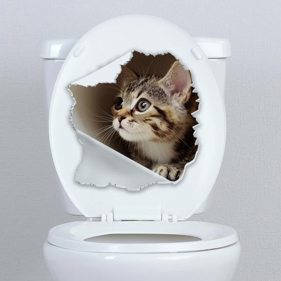 Broken Hole Cat Toilet Sticker Waterproof Removable Self-adhesive PVC Living Room Bathroom