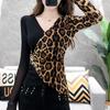 Basic Editions T Shirts Womens Early Fall Fashion Leopard Splicing T-shirt Female Long-sleeved Design Sense Irregular Light Tops Bottoming Shirt