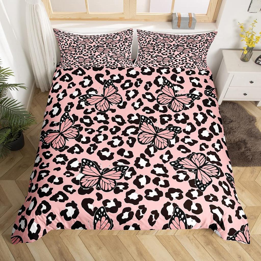 Комплект постельного белья с принтом гепарда King Queen, пододеяльник с бабочками, покрывало из меха животных, покрывало из полиэстера с принтом джунглей и дикой природы