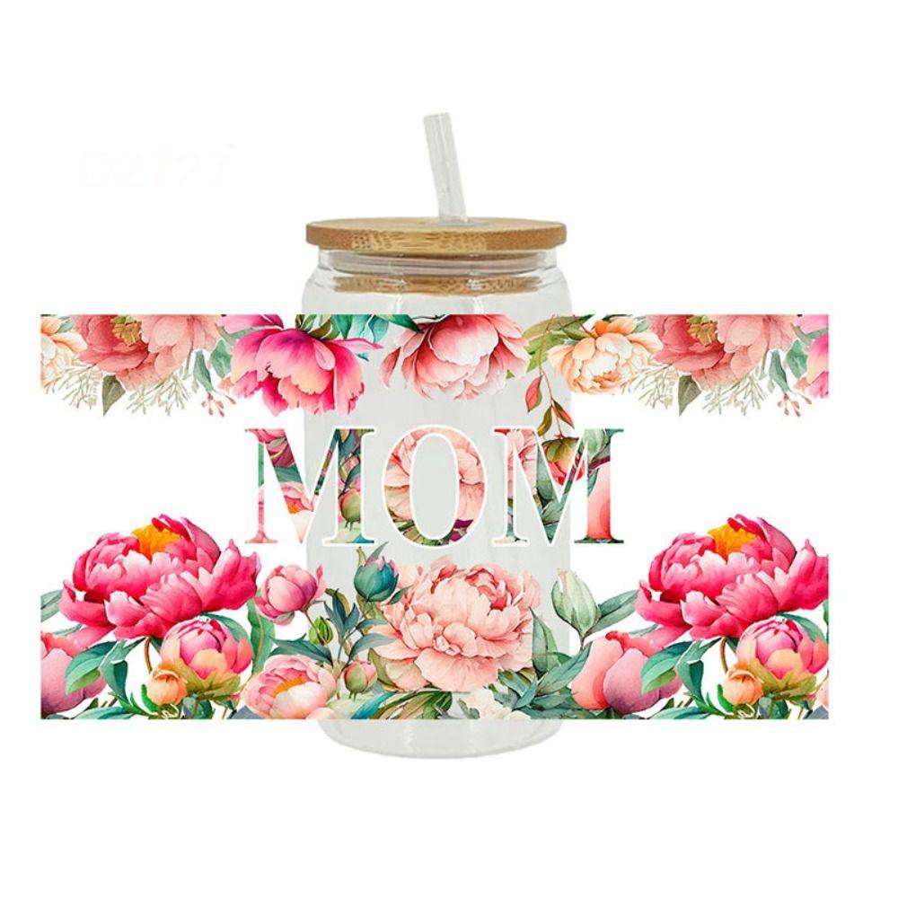 Утюг на чашку обертывания цветок мама печатные переводные наклейки на чашки УФ DTF переводная наклейка 16 унций стеклянные чашки