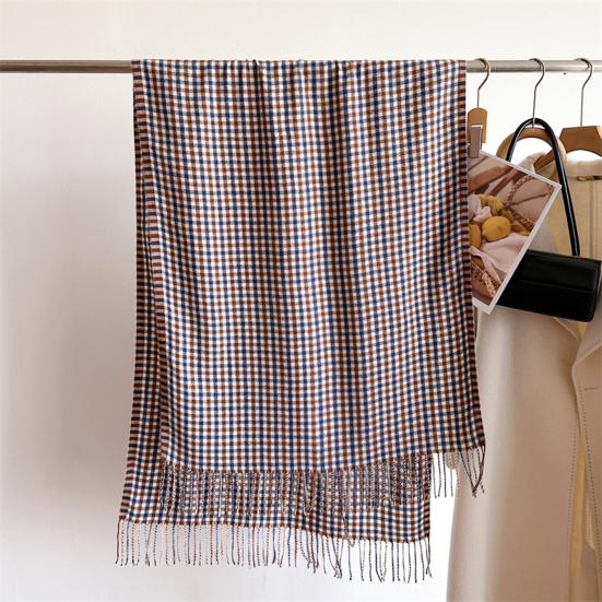 Women Scarf Plaid Print Knitting Shawl with Tassel Decoration Warm Scarf Versatile Comfortable Hair Accessory