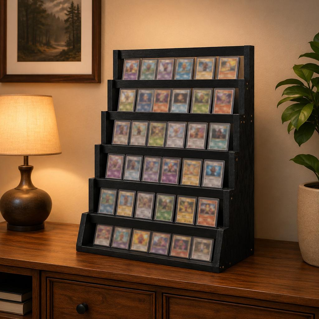6-Tier Wooden Sports Card Holder Wood Multi-Layer Display Stand