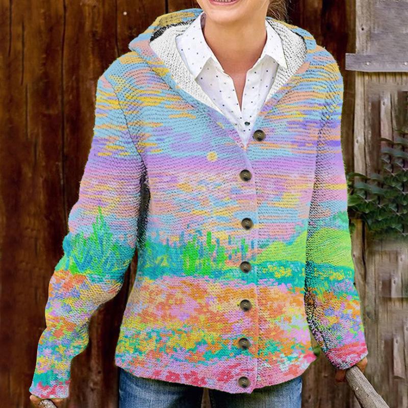25-Year Cross-Border Hooded Cardigan-Style Fine Knit Sweater Coat