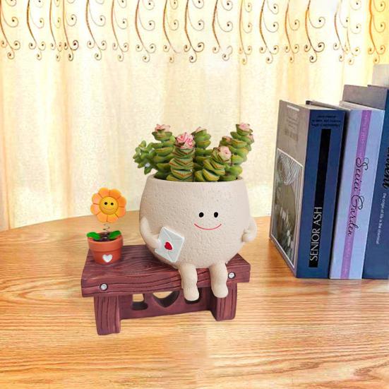 Sunflower Smiling Face Planter Pot Resin Cartoon Head Flowerpot Indoor Outdoor Cactus Succulent Plants Container