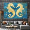 2D Vintage Nautical Seahorse Backdrop 2D Flat Print Blue Ocean Starfish Background