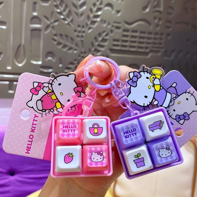 Светодиодный брелок-игрушка-антистресс Hello Kitty, Милый мини-клавиатура-подвеска, Кавайный мультяшный брелок для сумки, Подарок для снятия стресса