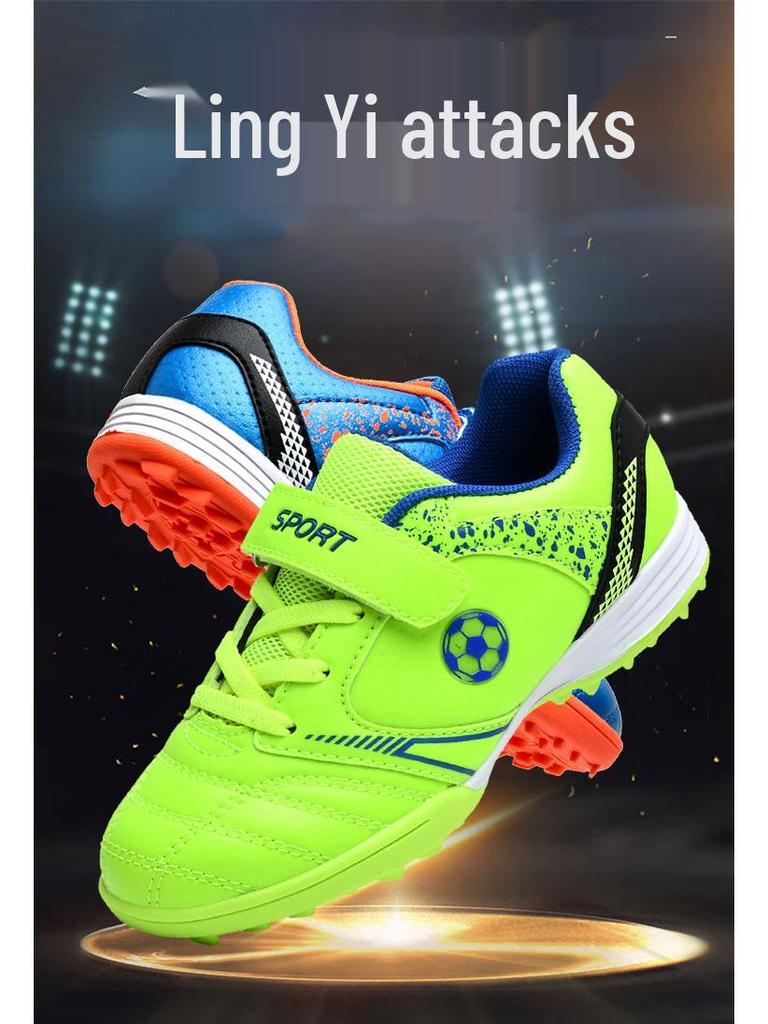 Детские дышащие футбольные бутсы на липучках, легкие шипованные футбольные кроссовки для мальчиков и девочек, идеально подходят для травяных полей.