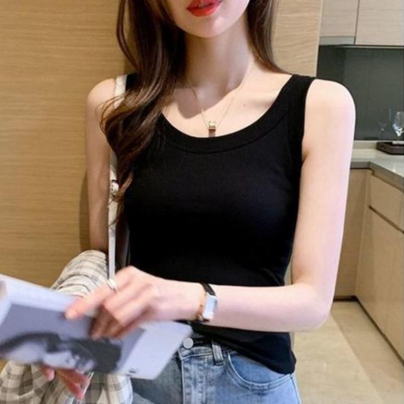 Жилет с резьбой, летняя повседневная женская однотонная майка без рукавов с тонким дном